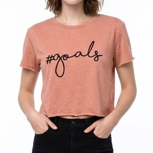 Hashtag Goals Crop Top TShirt Short Sleeve SZ SMALL - LARGE NWT! Coral/black
